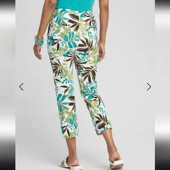 Chico's Palm Print Cropped Straight Pants - Picture 2 of 5